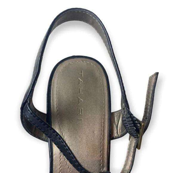 Tahari Black Stratton Braided T-strap Sandal Pumps - Picture 7 of 8